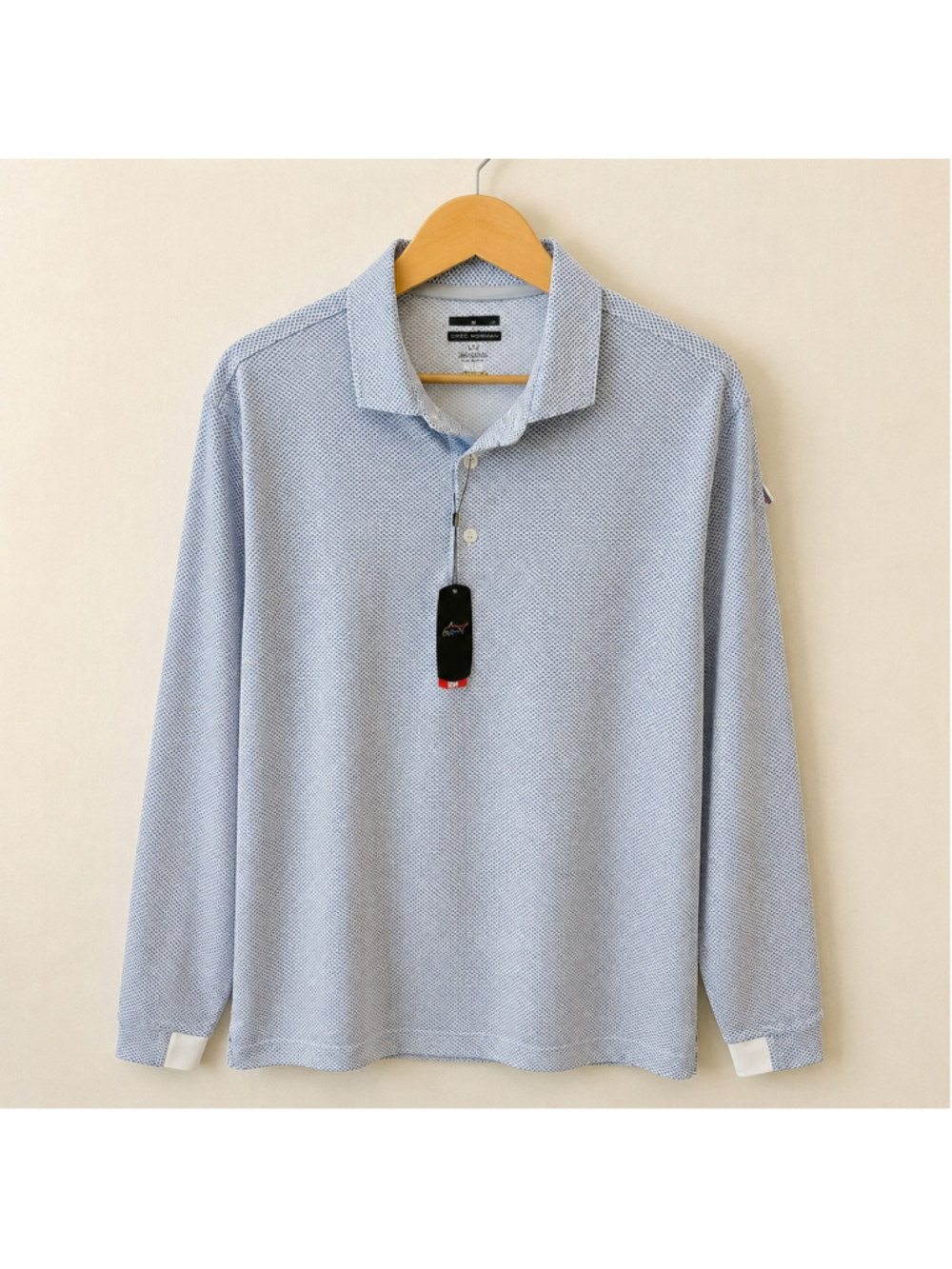 NWT Greg Norman ML75 Men’s Large Navy Geometric Performance Golf Polo